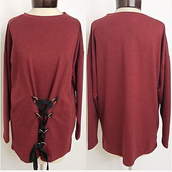 📍SALE Lace Up Corset Slouchy Tunic Top SM - Picture 4 of 5